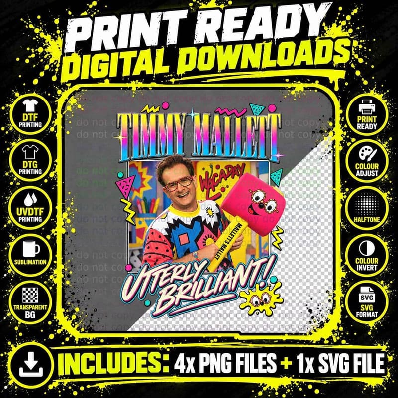 Timmy Mallett Wacaday Retro TV Vintage Fan Club Utterly Png SVG Digital Bundle