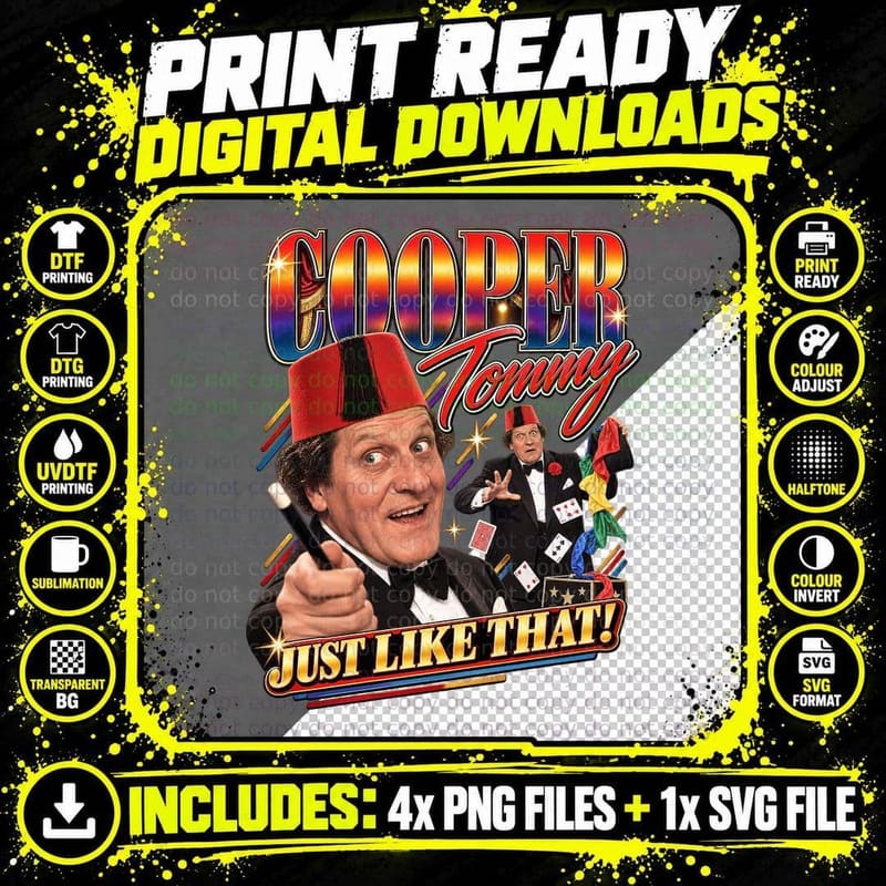 Tommy Cooper Vintage Just Like That British Comedy Magic Png SVG Digital Bundle