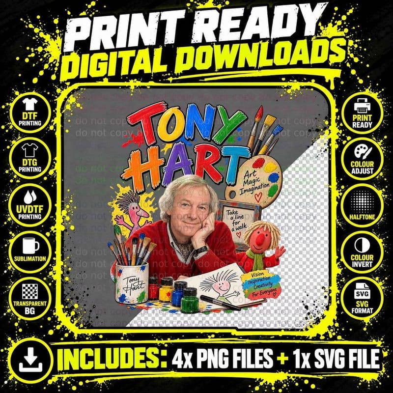 Tony Art Magic Imagination Paintbrush Artist 80s Kids TV Presenter Retro T-Shirt Png SVG Digital Bundle