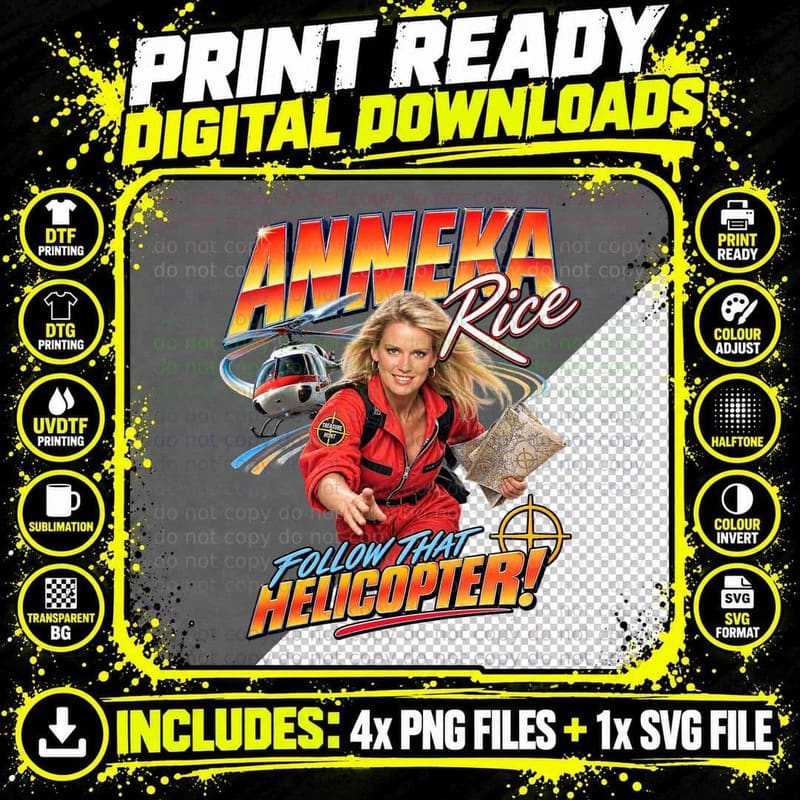 Anneka Follow That Helicopter Quote 80s Jumpsuit Adventure Game Show T-Shirt Png SVG Digital Bundle
