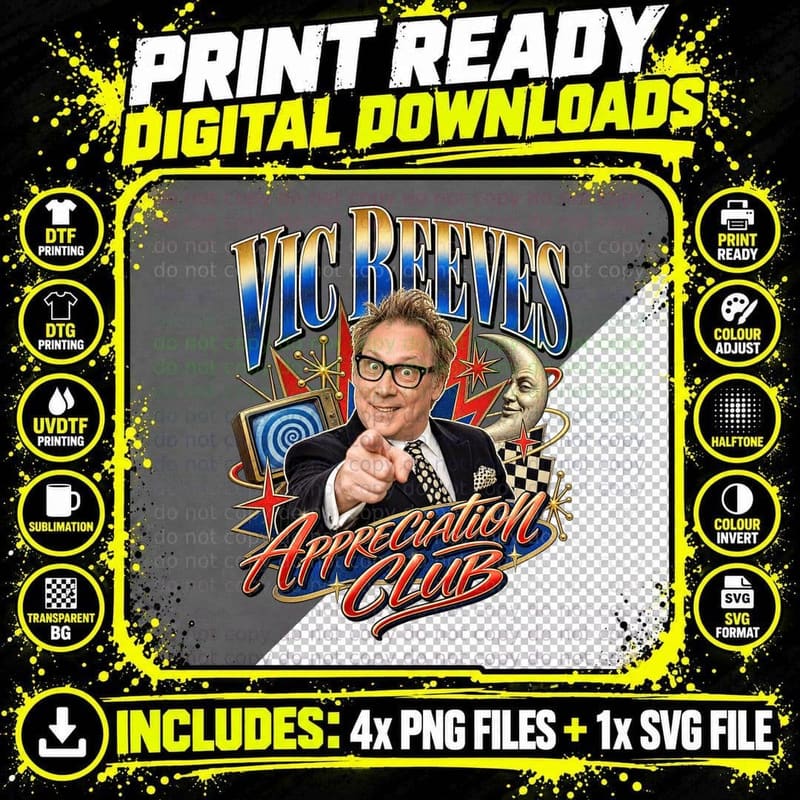 Vic Appreciation Club Surreal 90s Comedy Variety Show Spinning TV Retro T-Shirt Png SVG Digital Bundle