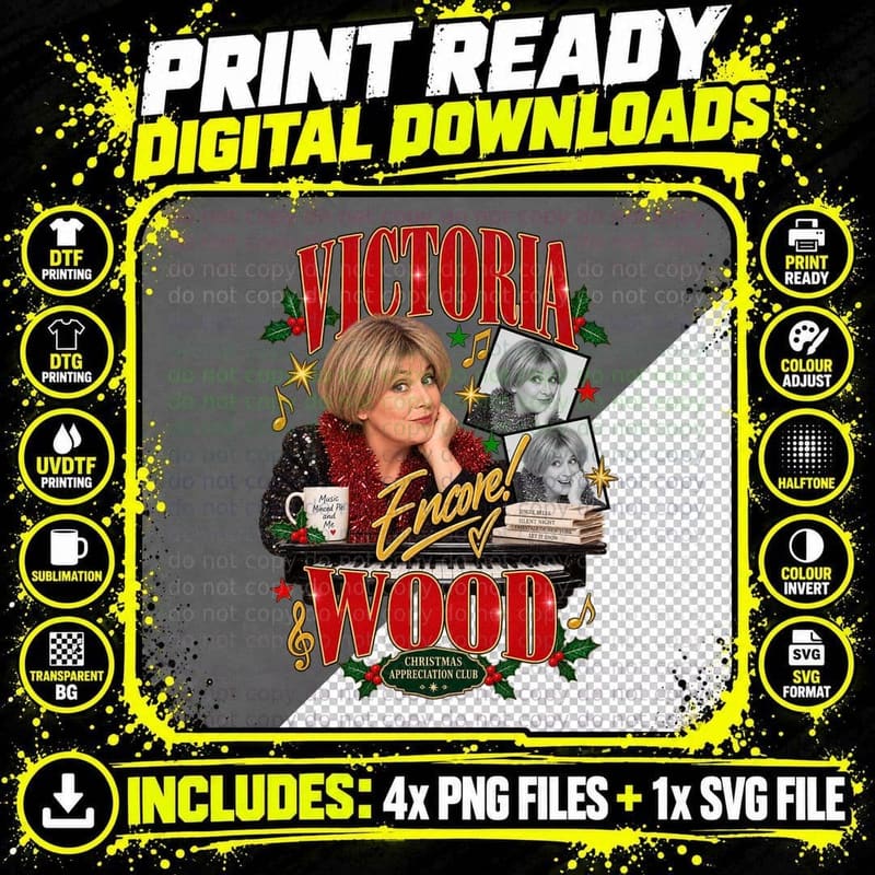 Victoria Wood Christmas Piano Retro Celebrity Collage Png SVG Digital Bundle