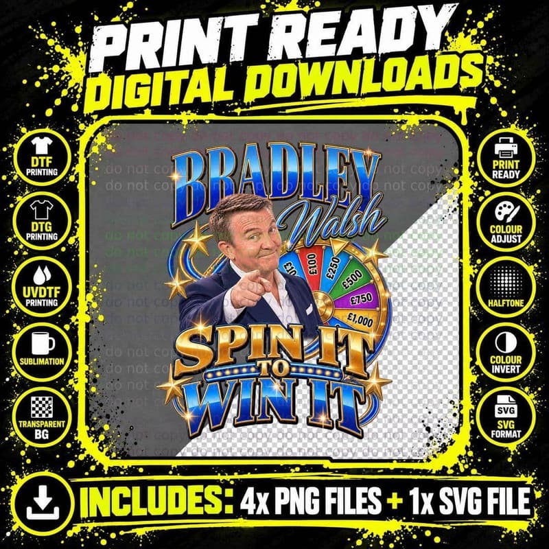 Bradley Spin It To Win It Quote Prize Wheel Game Show Host Retro TV T-Shirt Png SVG Digital Bundle