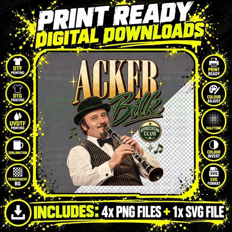 Acker Appreciation Club Vintage British Trad Jazz Clarinet Bowler Hat T-Shirt Png SVG Digital Bundle