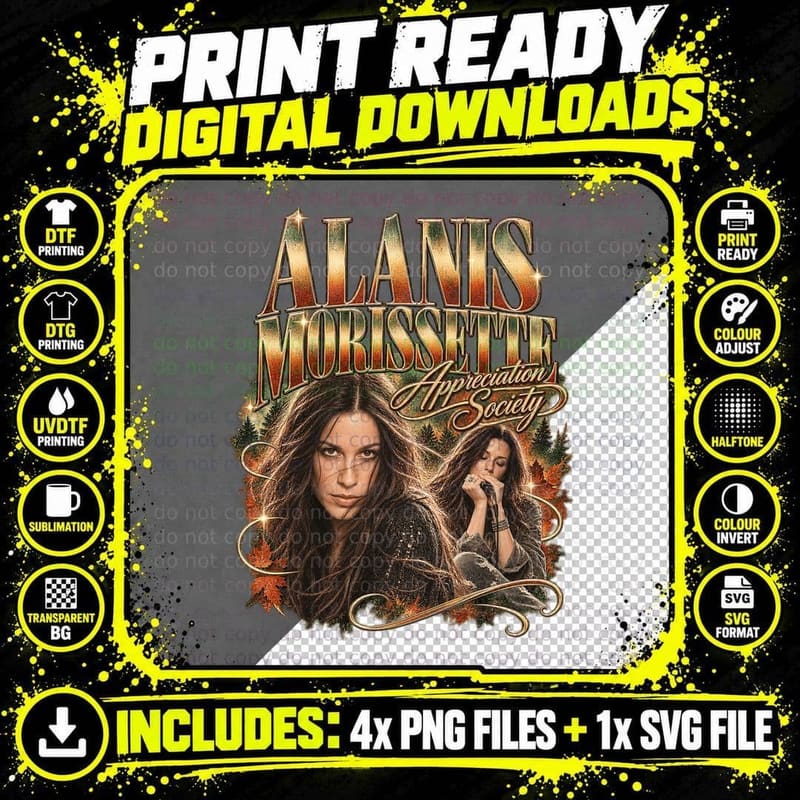 Alanis Appreciation Society 90s Alternative Rock Singer Fan Club Vintage T-Shirt Png SVG Digital Bundle