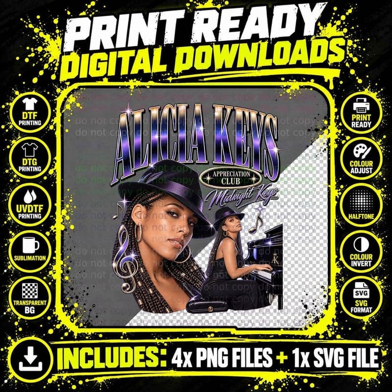 Alicia Appreciation Club Midnight Keys Y2K RnB Piano Singer Retro T-Shirt Png SVG Digital Bundle