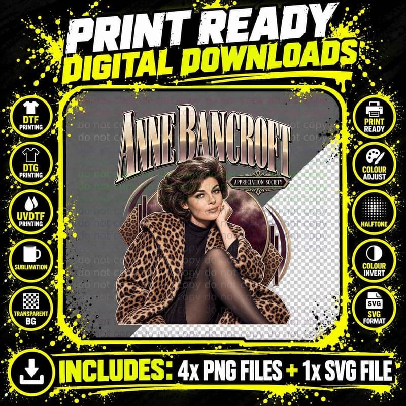 Anne Mrs Robinson Appreciation Society Vintage 60s Hollywood Leopard T-Shirt Png SVG Digital Bundle