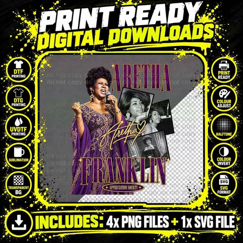 Aretha Appreciation Society Vintage Queen of Soul Singer Photo Collage T-Shirt Png SVG Digital Bundle