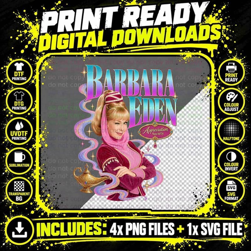 Barbara Appreciation Society Retro 60s Genie Bottle Sitcom Pink Harem T-Shirt Png SVG Digital Bundle