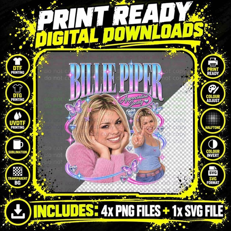 Billie Appreciation Society 90s Pop Music Fan Club Y2K Butterfly Singer T-Shirt Png SVG Digital Bundle