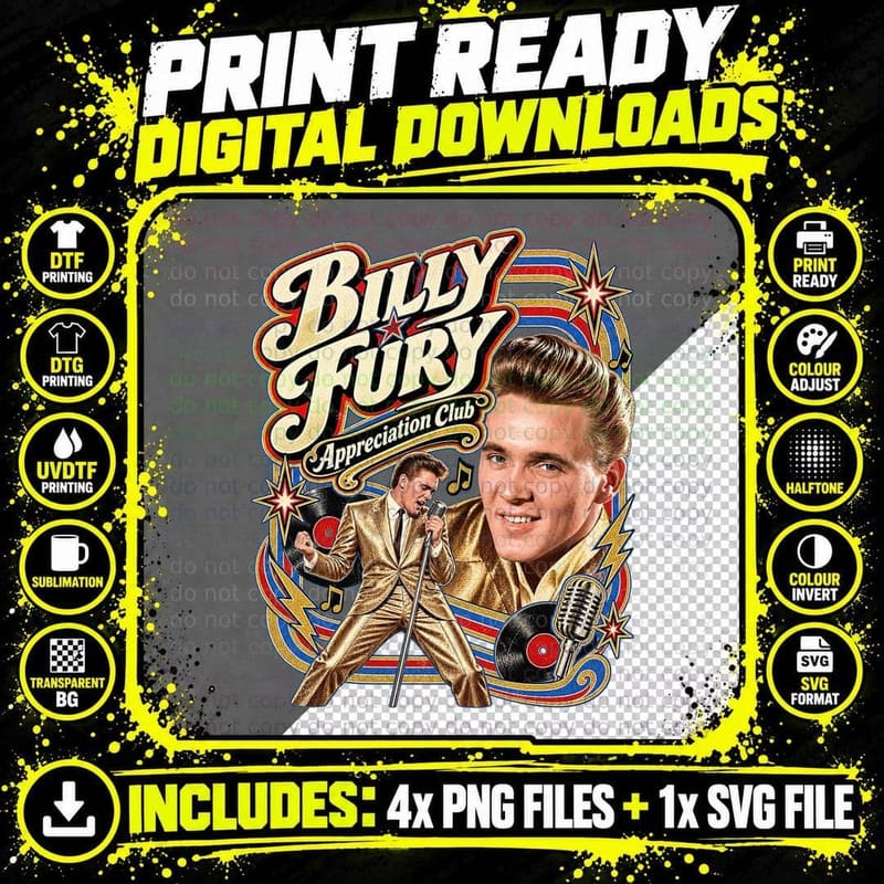 Billy Appreciation Club Vintage 60s British Rock and Roll Gold Suit T-Shirt Png SVG Digital Bundle