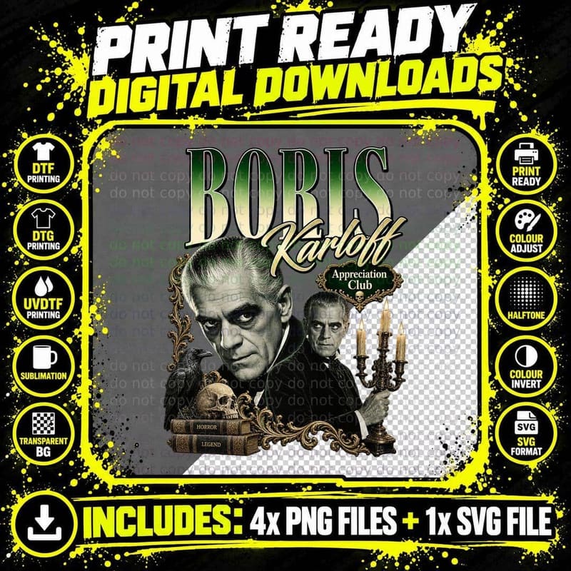 Boris Appreciation Club Classic Monster Horror Icon Gothic Candlelight T-Shirt Png SVG Digital Bundle