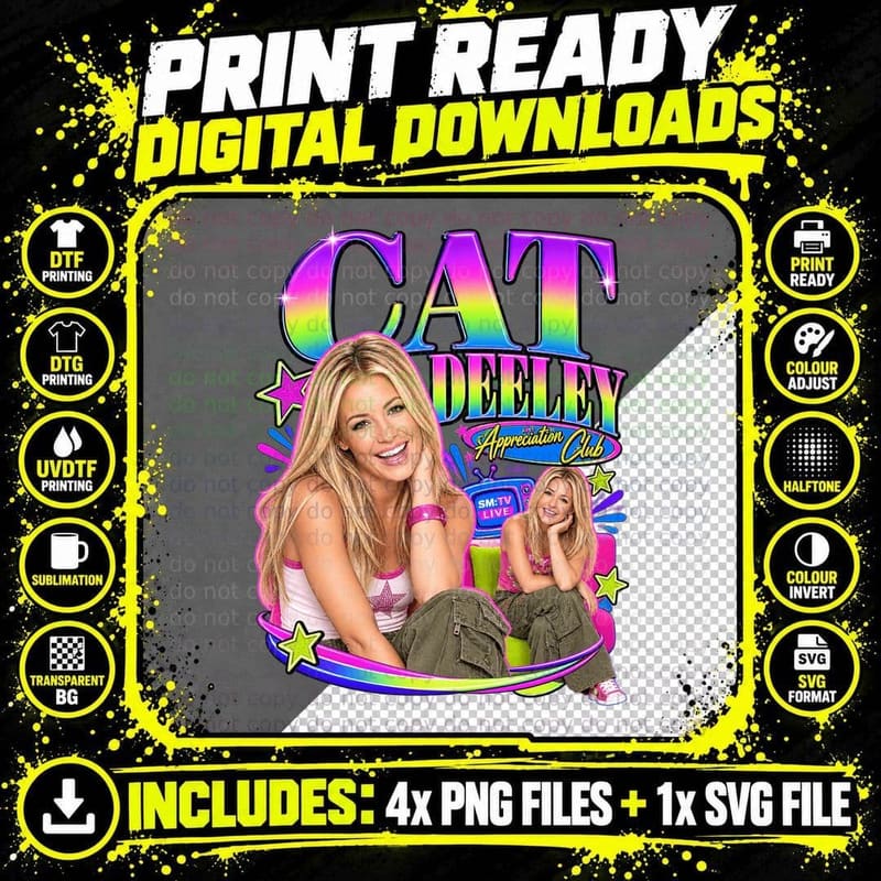 Cat Appreciation Club Retro 90s Saturday Morning Kids TV Presenter Y2K T-Shirt Png SVG Digital Bundle