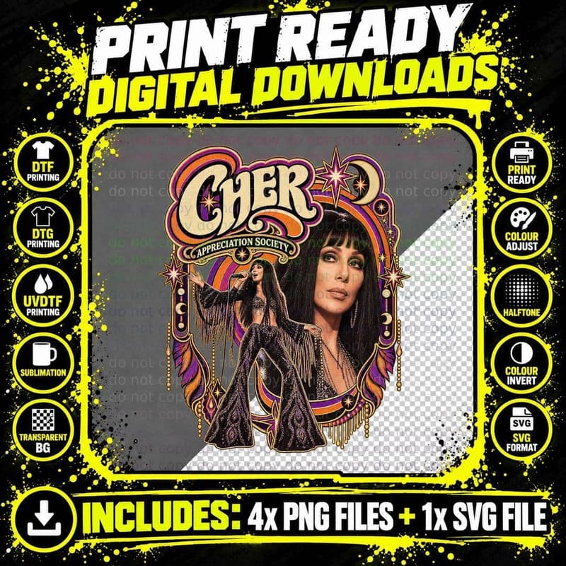 Cher Appreciation Society Vintage 70s Disco Diva Retro Music Icon Singer T-Shirt Png SVG Digital Bundle