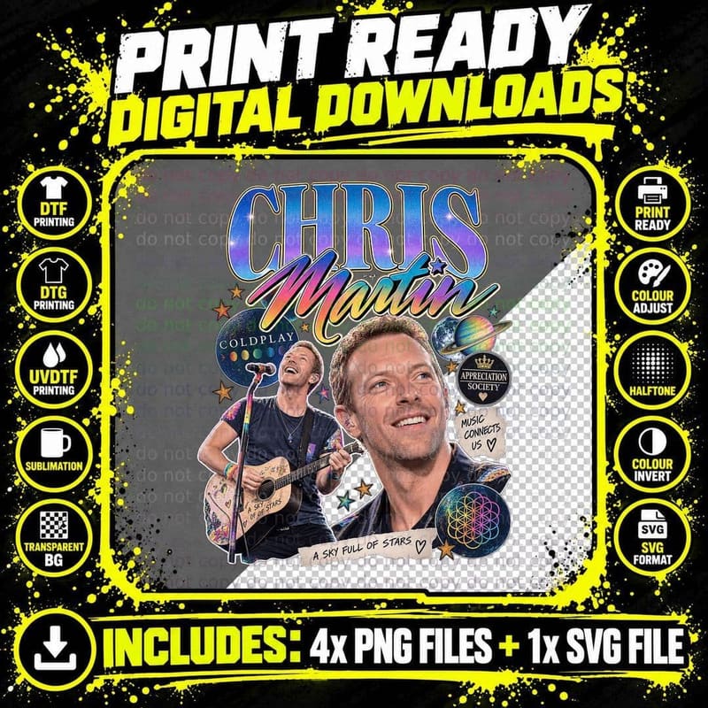 Chris A Sky Full of Stars Appreciation Society Indie Rock Frontman Retro T-Shirt Png SVG Digital Bundle