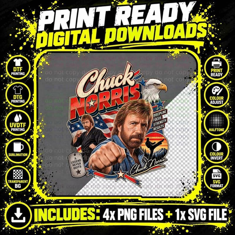 Chuck A Legend Never Quits Vintage 80s Action Hero Karate Kick Fan Club T-Shirt Png SVG Digital Bundle