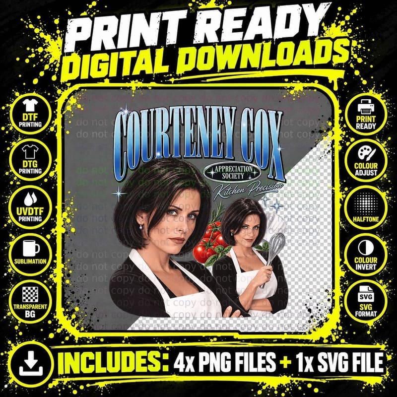 Courteney Cox Friends Retro Fan Club Monica Geller Png SVG Digital Bundle