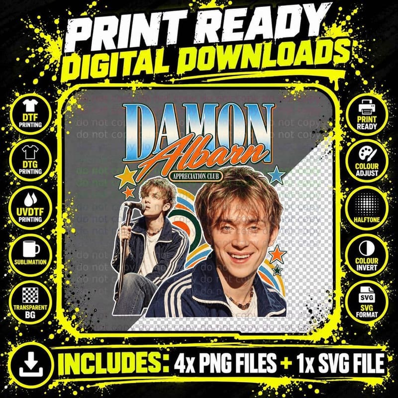 Damon Appreciation Club 90s Britpop Frontman Retro Indie Music Vintage T-Shirt Png SVG Digital Bundle
