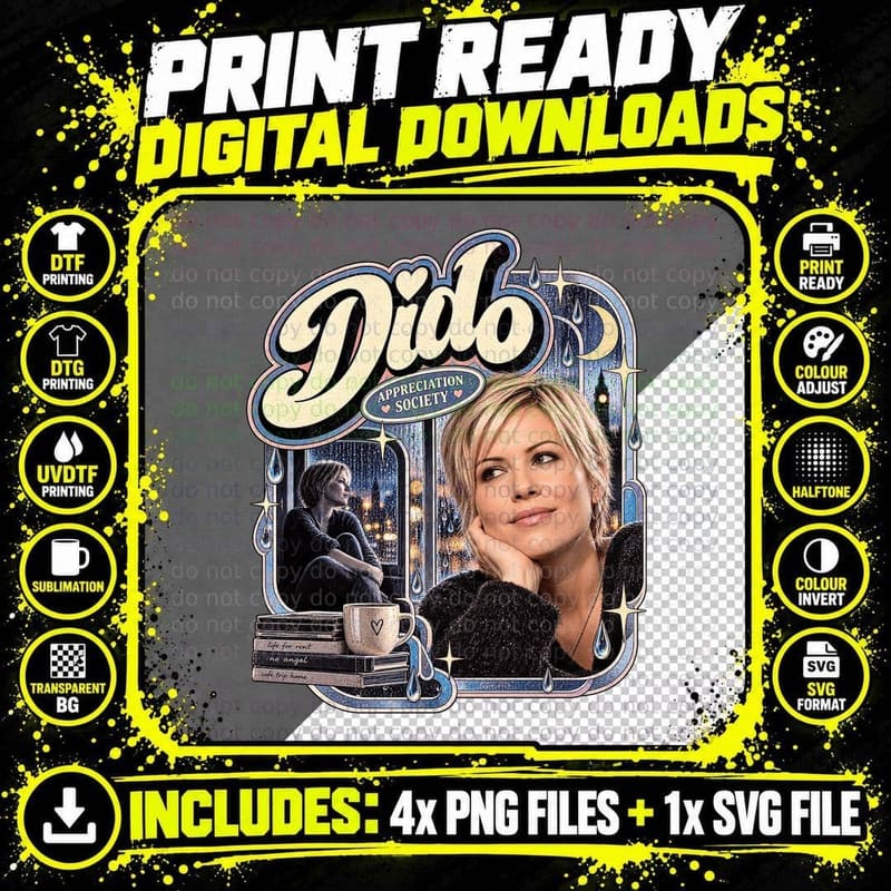 Dido Appreciation Society Pop Singer Rainy Day City Window Vintage Retro T-Shirt Png SVG Digital Bundle
