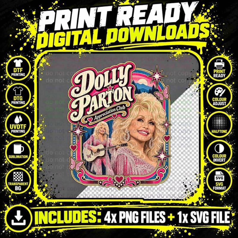 Dolly Appreciation Club Country Music Singer Nashville Guitar Retro T-Shirt Png SVG Digital Bundle