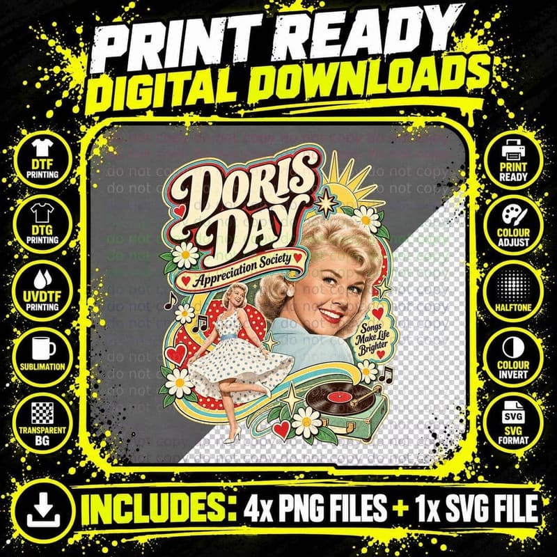 Doris Songs Make Life Brighter Appreciation Society Hollywood Retro T-Shirt Png SVG Digital Bundle