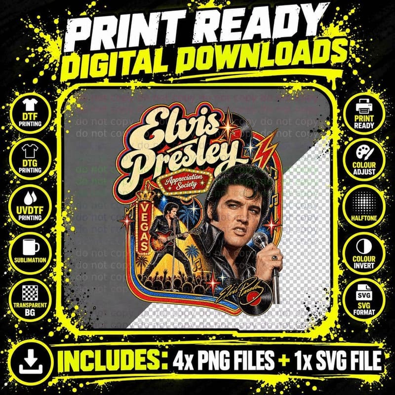 Elvis Appreciation Society Rock and Roll King Las Vegas Vintage Retro T-Shirt Png SVG Digital Bundle