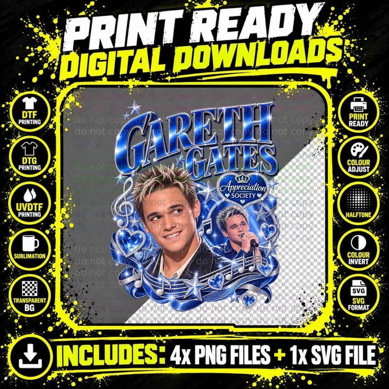 Gareth Appreciation Society Y2K Pop Singer Spiky Hair Talent Show T-Shirt Png SVG Digital Bundle