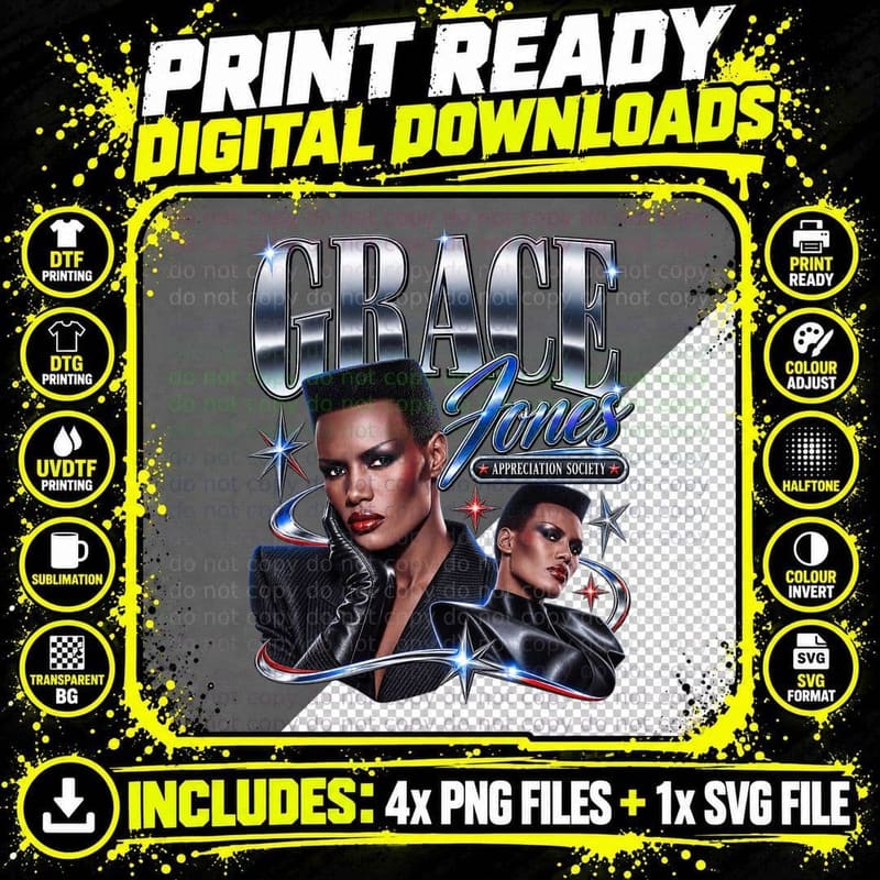Grace Appreciation Society 80s Pop Icon Disco Diva Flat Top Retro T-Shirt Png SVG Digital Bundle