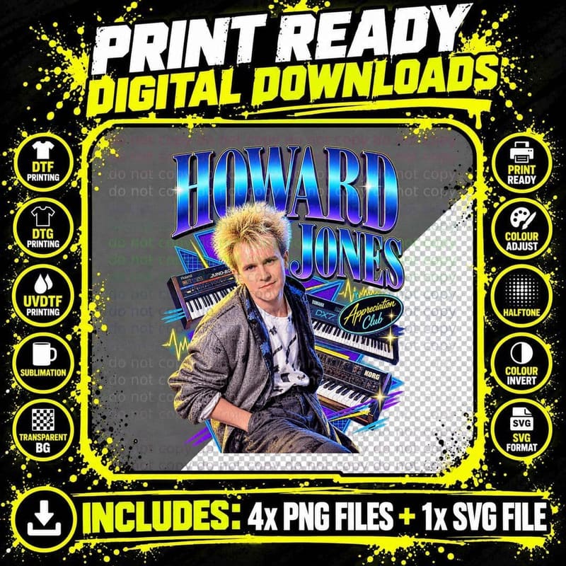 Howard Appreciation Club 80s Synth Pop Keyboard Player Spiky Hair T-Shirt Png SVG Digital Bundle
