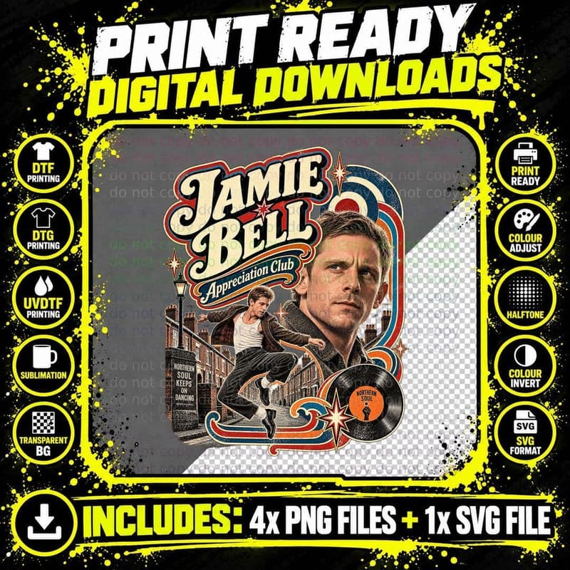 Jamie Appreciation Club Northern Soul Dance Movie Actor Vintage T-Shirt Png SVG Digital Bundle