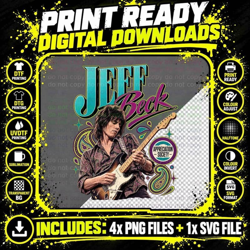 Jeff Appreciation Society 60s British Rock Guitarist Paisley Retro T-Shirt Png SVG Digital Bundle