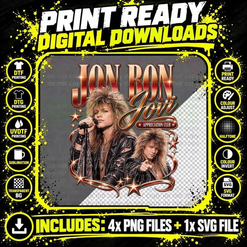 Jon Appreciation Club 80s Hair Metal Rock Singer Leather Retro T-Shirt Png SVG Digital Bundle