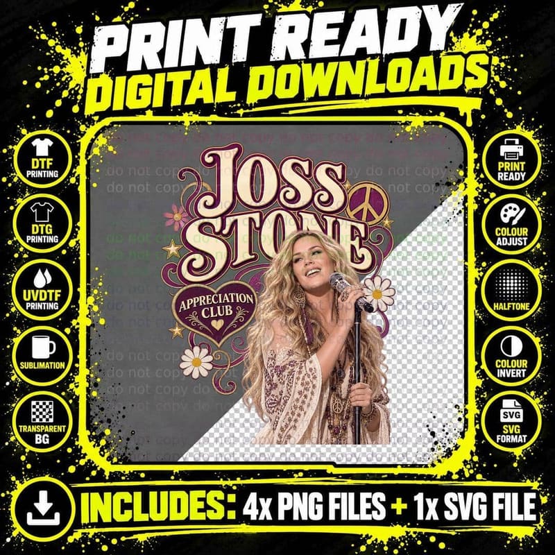 Joss Appreciation Club British Soul Singer Hippie Peace Boho Retro T-Shirt Png SVG Digital Bundle