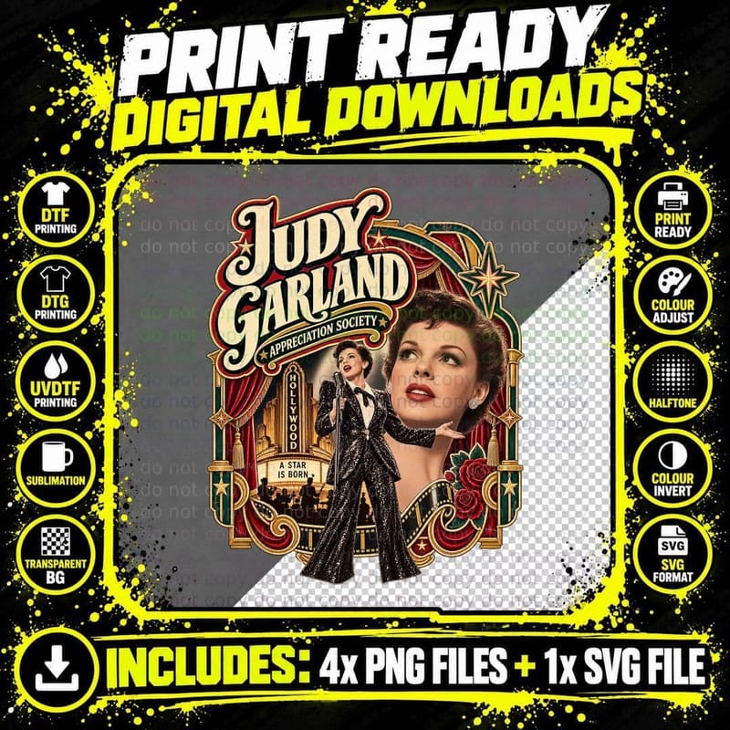 Judy Appreciation Society Classic Hollywood Musical Star Vintage T-Shirt Png SVG Digital Bundle