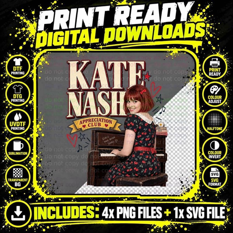 Kate Appreciation Club Indie Piano Pop Singer Cherry Dress Retro T-Shirt Png SVG Digital Bundle