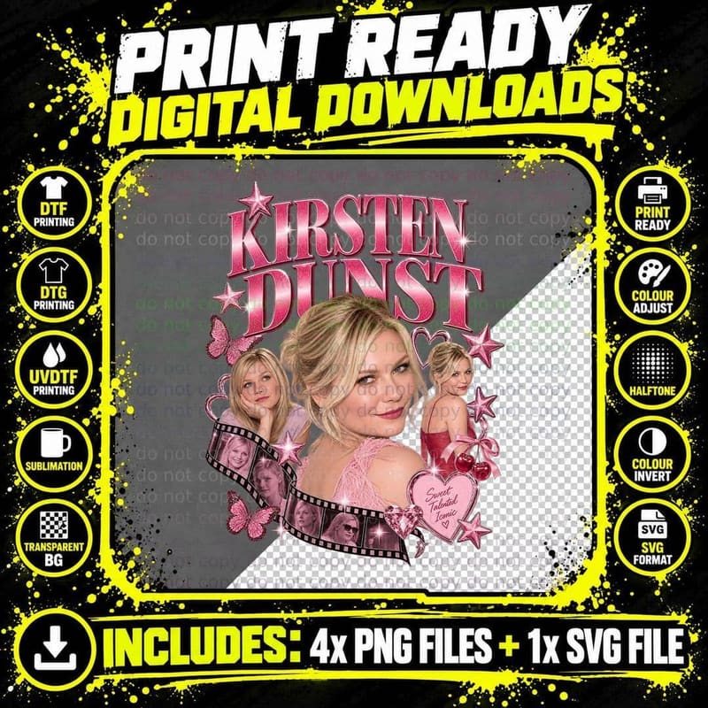Kirsten Appreciation Society Y2K Cheerleader Movie Actress Pink T-Shirt Png SVG Digital Bundle