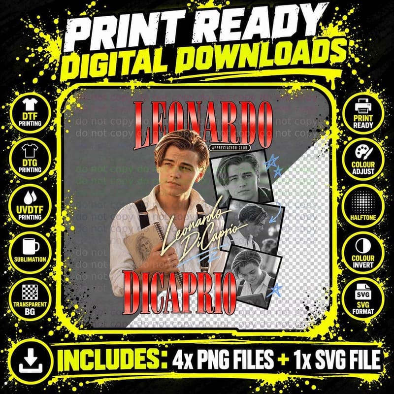 Leonardo Appreciation Club 90s Movie Star Heartthrob Photo Collage T-Shirt Png SVG Digital Bundle