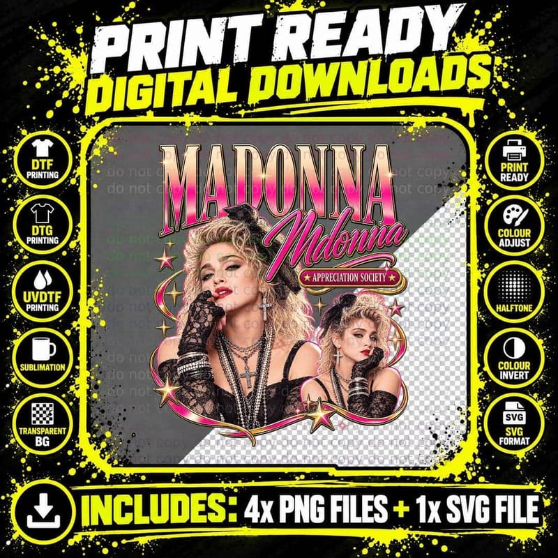 Madonna Material Girl Appreciation Society 80s Pop Icon Lace Retro T-Shirt Png SVG Digital Bundle