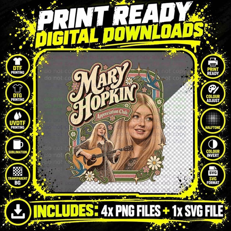 Mary Appreciation Club 60s Folk Singer Acoustic Guitar Vintage T-Shirt Png SVG Digital Bundle