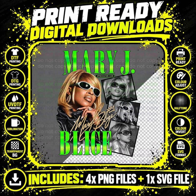 Mary J Appreciation Club 90s Hip Hop Soul Diva Sunglasses Retro T-Shirt Png SVG Digital Bundle