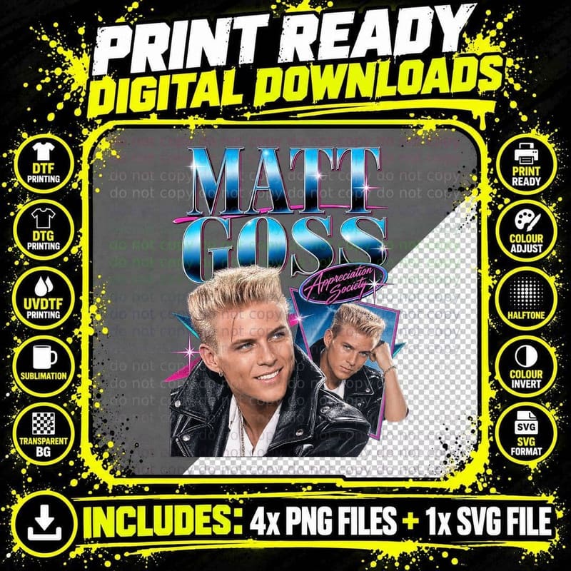 Matt Appreciation Society 80s Boy Band Heartthrob Bleached Quiff T-Shirt Png SVG Digital Bundle