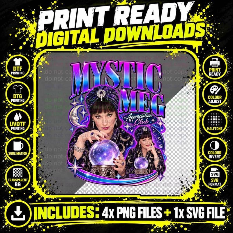 Meg Appreciation Club 90s TV Astrologer Psychic Crystal Ball T-Shirt Png SVG Digital Bundle