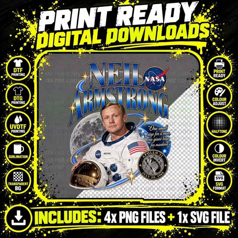 Neil One Small Step Appreciation Society Moon Landing Astronaut T-Shirt Png SVG Digital Bundle