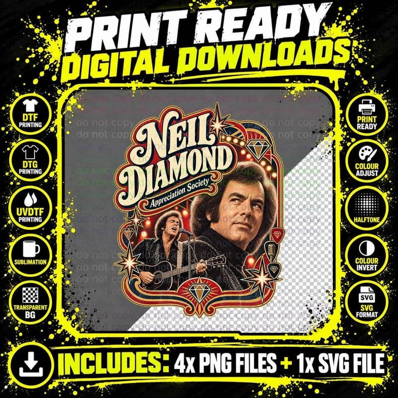 Neil Appreciation Society 70s Singer Songwriter Sequins Guitar T-Shirt Png SVG Digital Bundle
