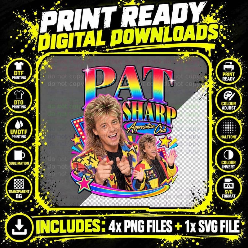 Pat Appreciation Club 90s Kids TV Game Show Host Mullet Retro T-Shirt Png SVG Digital Bundle