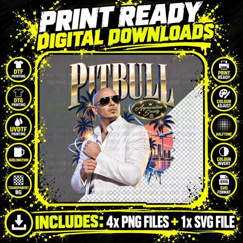 Pitbull Mr Worldwide Appreciation Society Latin Rapper Miami T-Shirt Png SVG Digital Bundle