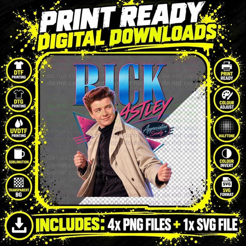 Rick Appreciation Society 80s Pop Singer Trench Coat Retro Vintage T-Shirt Png SVG Digital Bundle