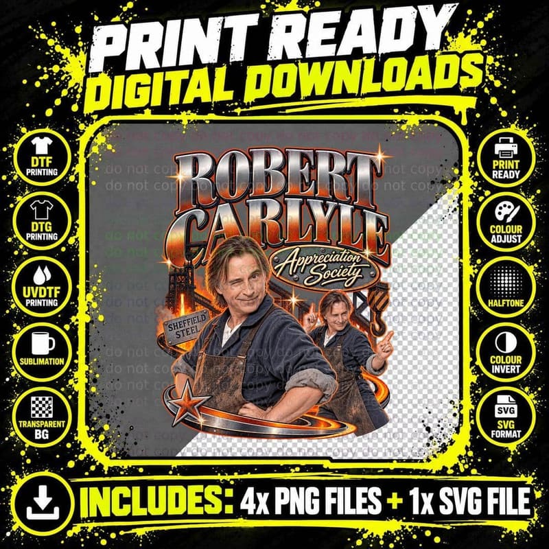 Robert Appreciation Society Sheffield Steel 90s British Actor Retro T-Shirt Png SVG Digital Bundle