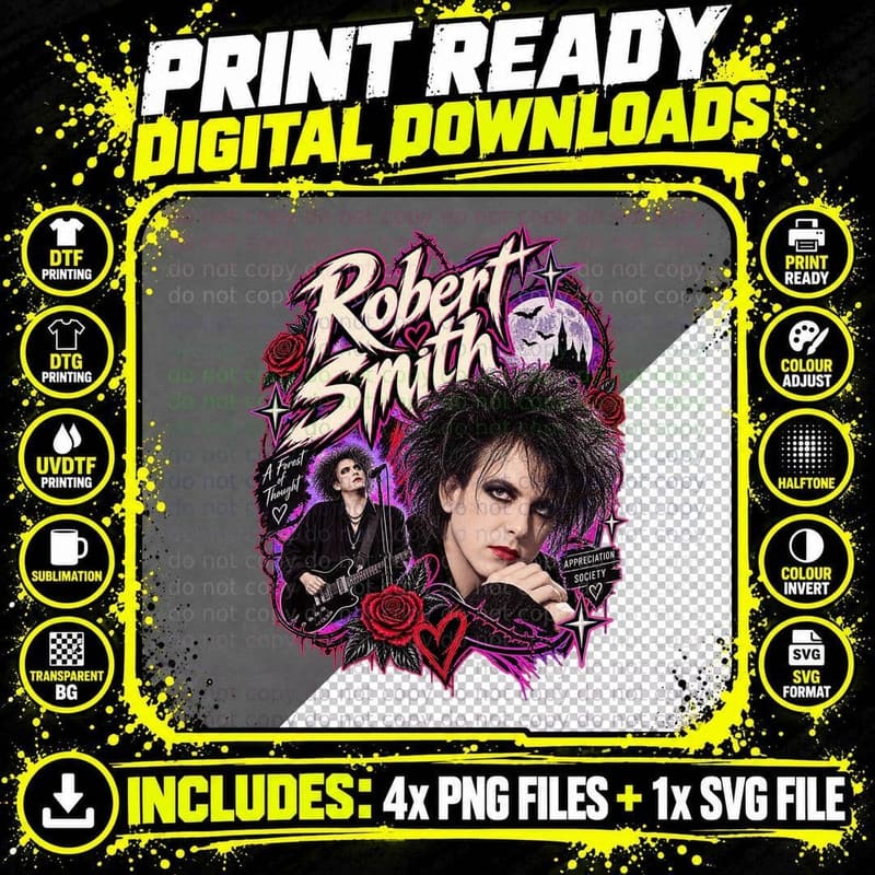 Robert Appreciation Club 80s Goth Rock Singer Roses Bats Retro Vintage T-Shirt Png SVG Digital Bundle