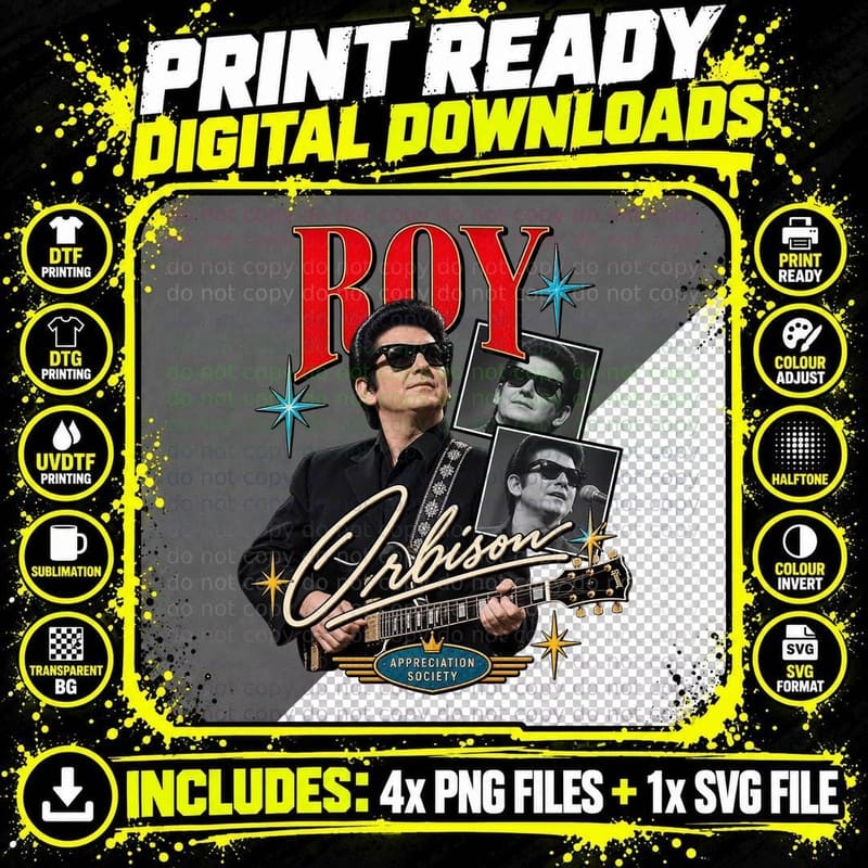Roy Appreciation Society 60s Rockabilly Singer Sunglasses Guitar Retro T-Shirt Png SVG Digital Bundle